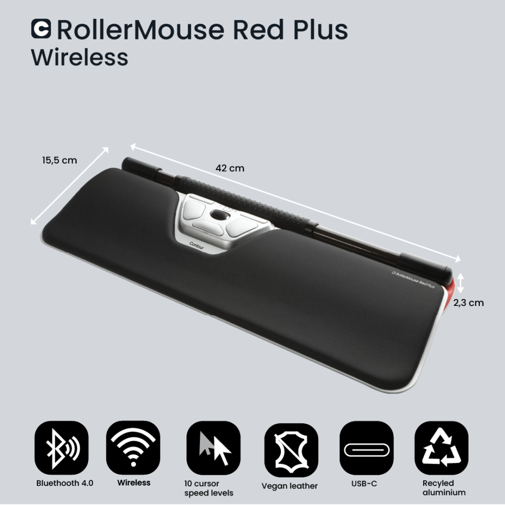 Centric mouse | Contour Rollermouse Red Plus | Black | Silver | Wireless