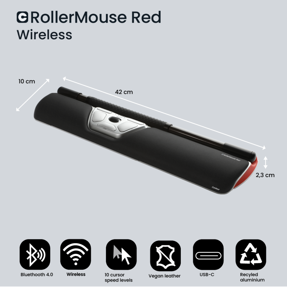 Centric mouse | Contour Rollermouse Red | Black | Silver | Wireless