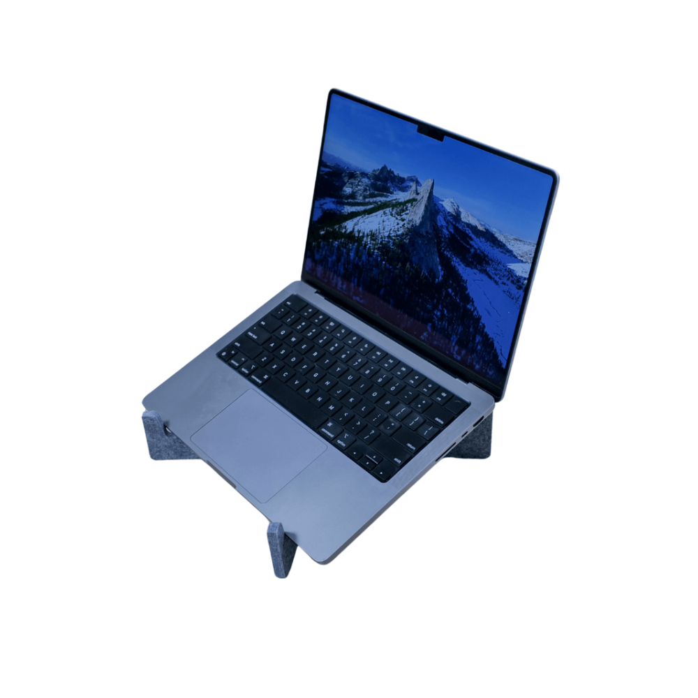 Ergowork Circulaire Laptopstandaard Laag zijaanzicht met laptop