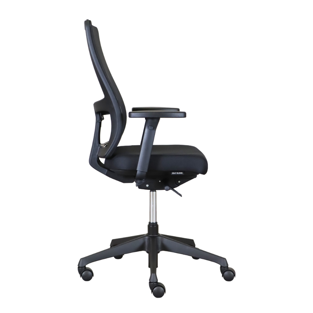 Ergonomische bureaustoel Deluxe netstof zwart zijaanzicht