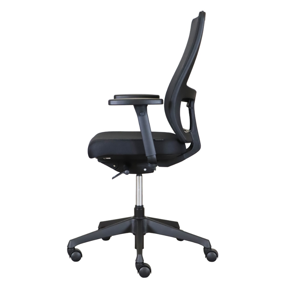 Zijaanzicht Ergonomische bureaustoel Deluxe netstof zwart