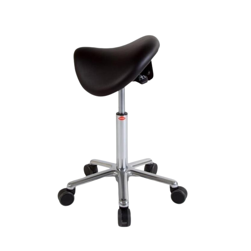 Ergonomische zadelkruk met zwarte bekleding