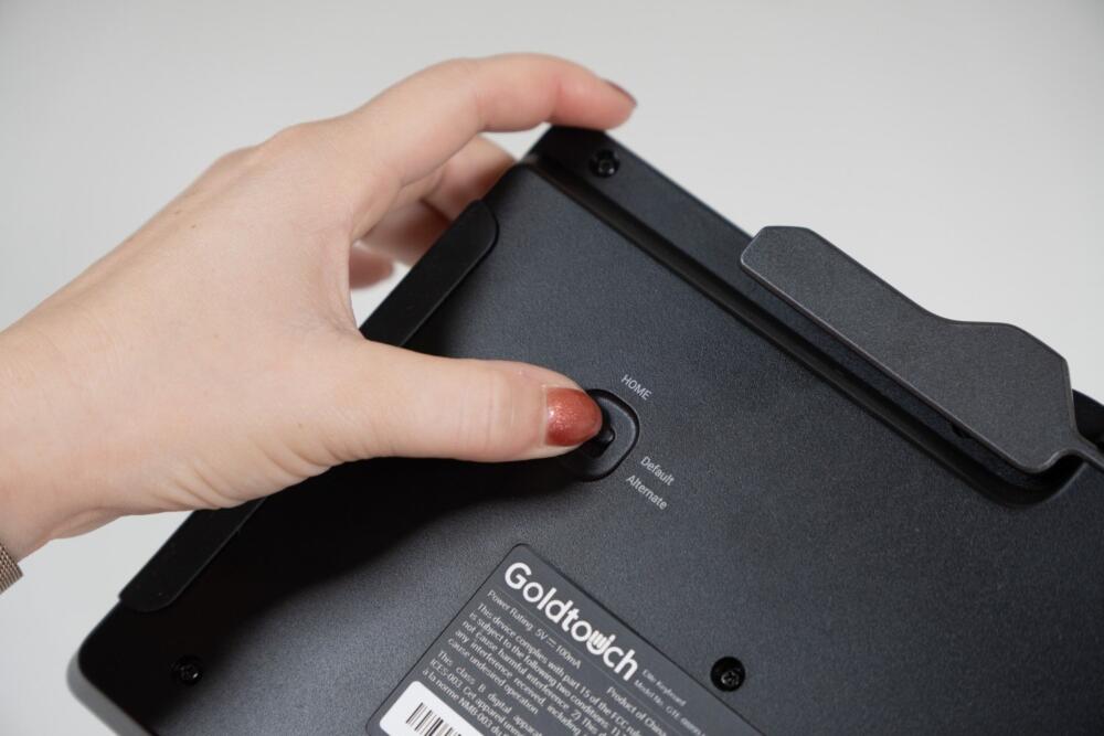 Instellingen achterkant van de Goldtouch Adjustable V2 – Gesplitst Toetsenbord Zwart QWERTY (US)