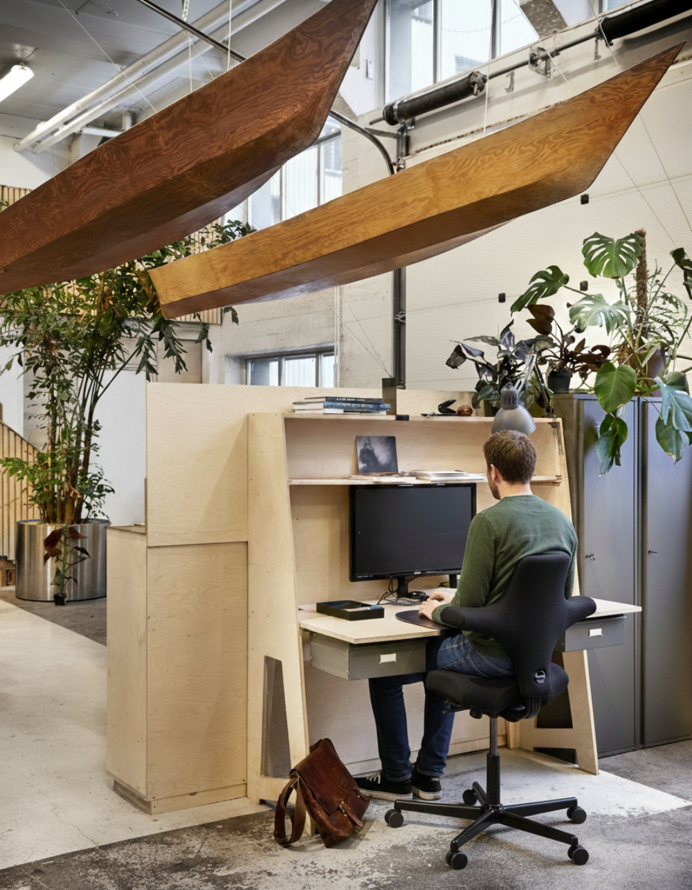 HÅG Capisco 8106 Ergonomische Bureaustoel Zwart Frame achter het bureau op kantoor