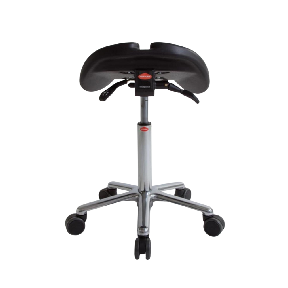 Achteraanzicht L2 ergonomische zadelkruk op wielen zwart