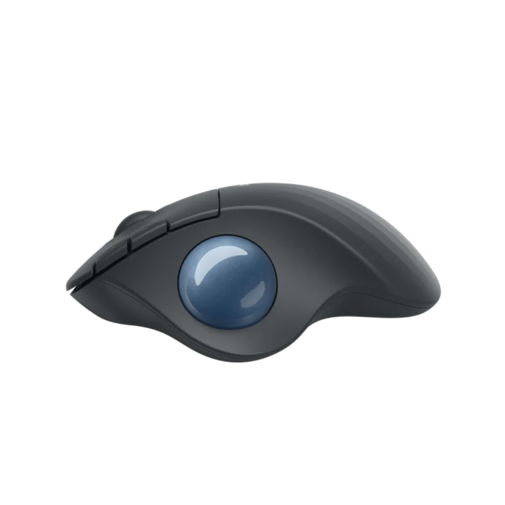 Logitech M575 trackball muis draadloos rechtshandig zwart zijaanzicht