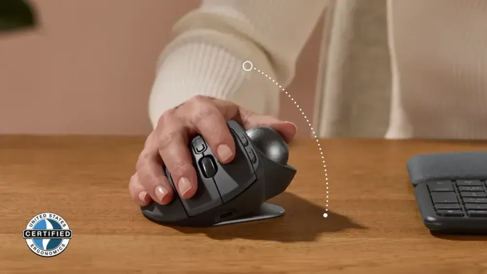 Logitech MX Ergo S Ergonomische Trackball Muis - Rechts - Draadloos in gebruik met kantelbare hoek