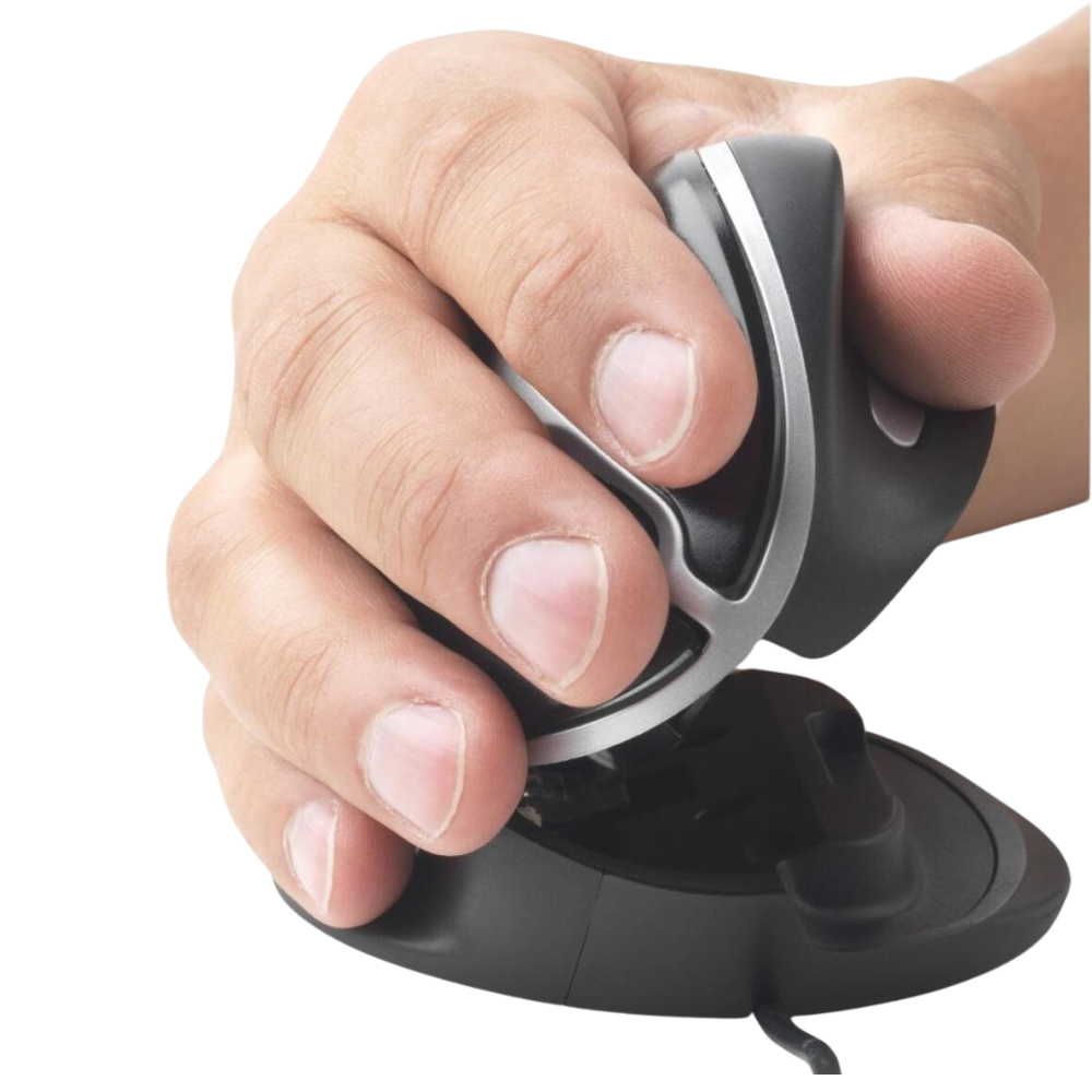 OysterMouse verticale muis large – hand op muis in ergonomische schudhandpositie