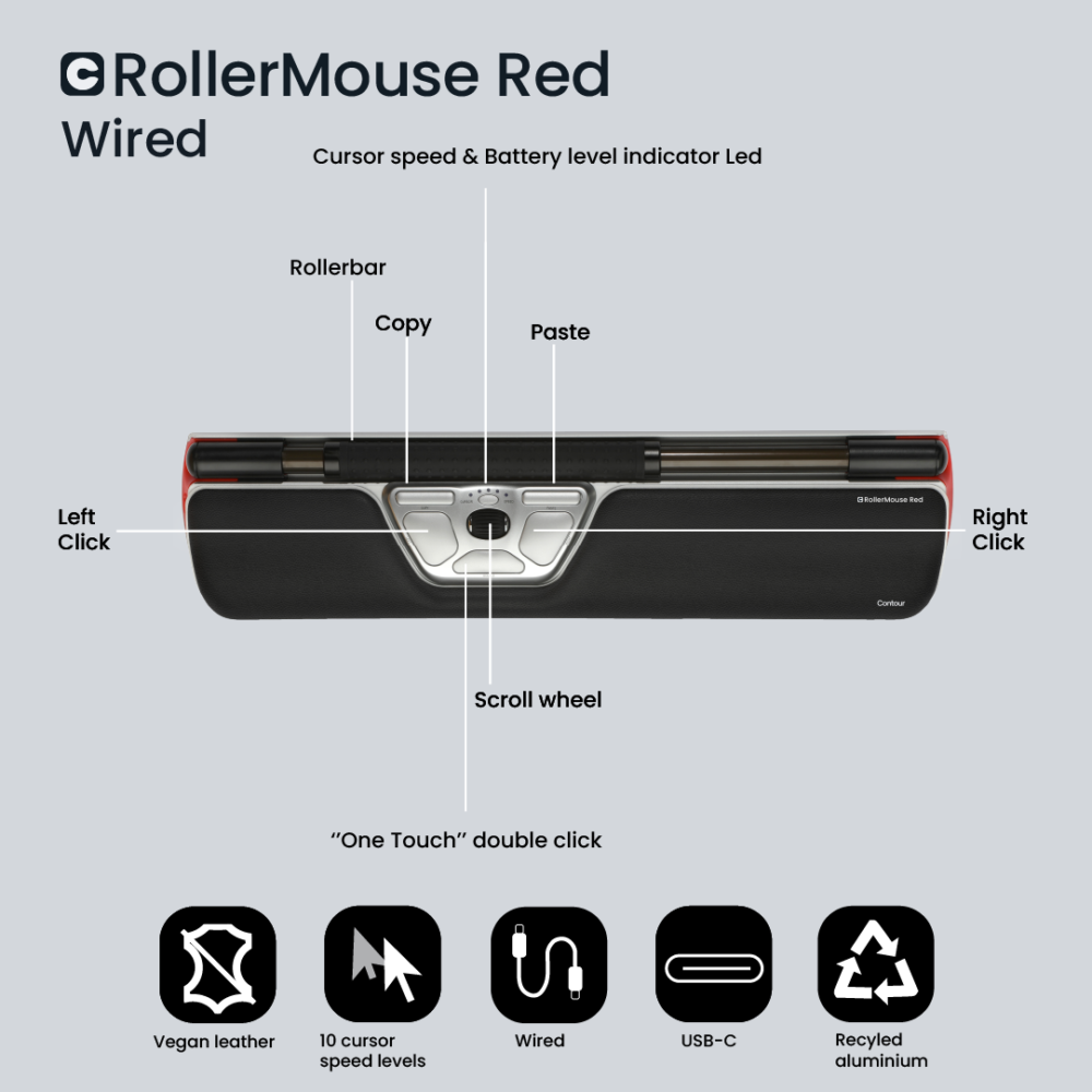 Centric mouse | Contour Rollermouse Red | Black | Silver | Wired