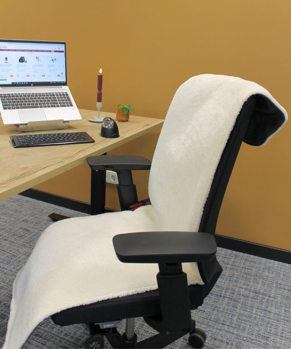 QH Warmtedeken Draadloos Off White Grijs in bureaustoel