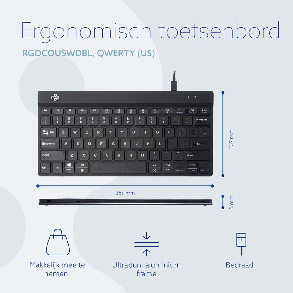 R Go Compact Break zwart bedraad QWERTY US  ergonomisch toetsenbord