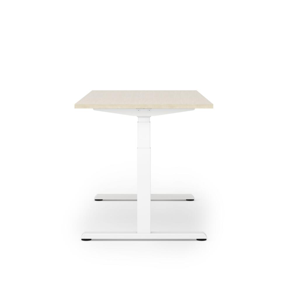 STEELFORCE 1050 Elektrisch Bureau Onderstel Wit zijaanzicht met eiken blad