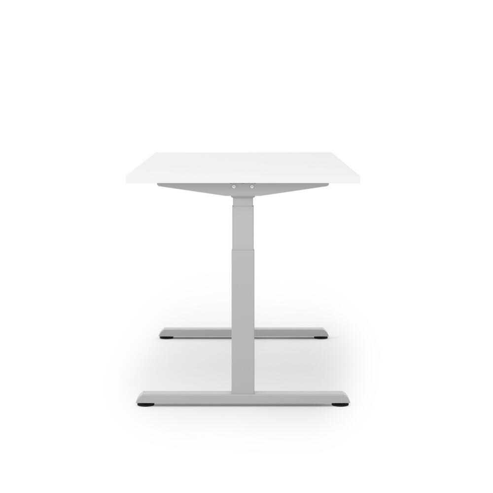 STEELFORCE 1050 Elektrisch Bureau Onderstel Zilver zijaanzicht met wit blad
