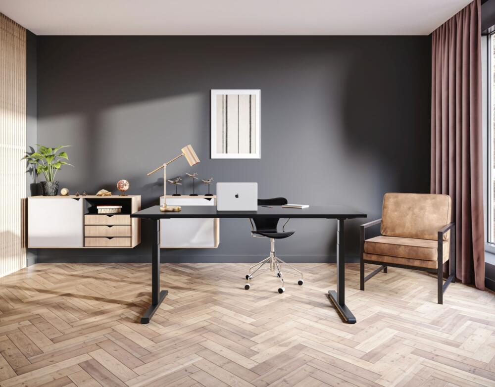 STEELFORCE 1050 Elektrisch Bureau Onderstel Zwart met zwart blad op kantoor