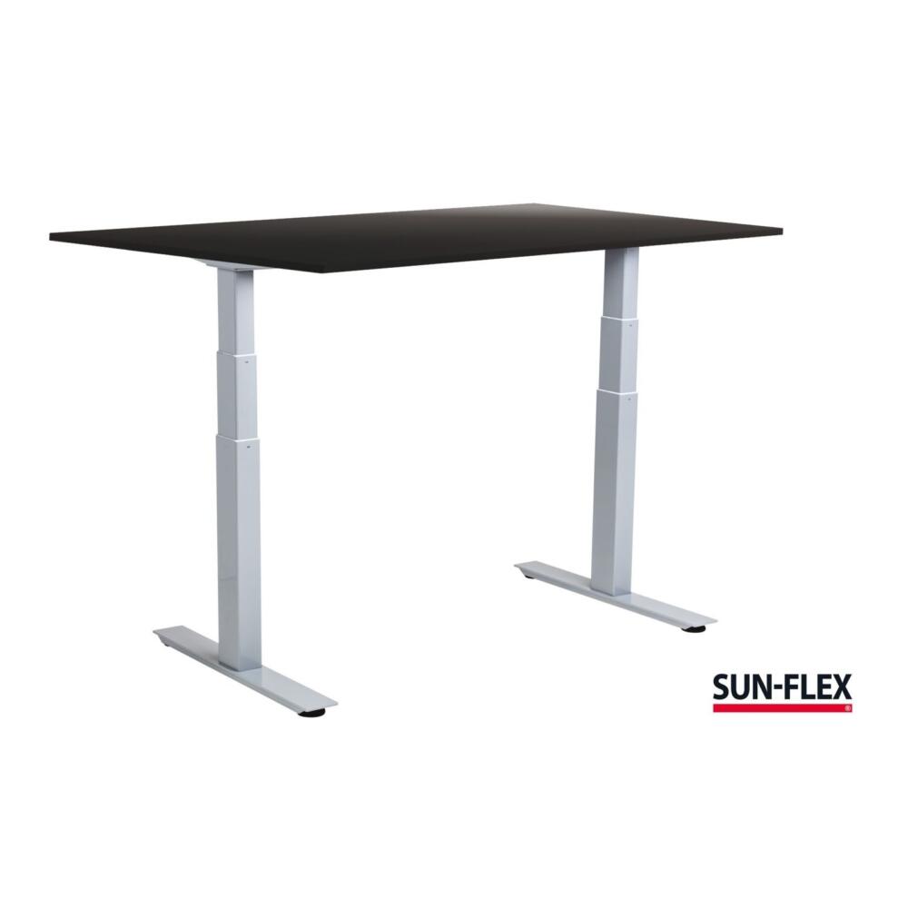 SUN-FLEX® EASYDESK ADAPT VI Sitz-Steh-Schreibtisch mit weißem Aluminiumgestell und schwarzer Platte 120x80 cm