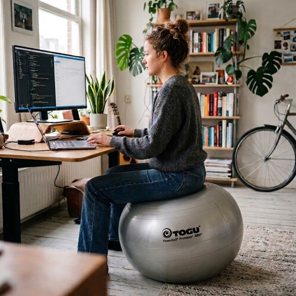 met Togu zitbal zilver achter bureau