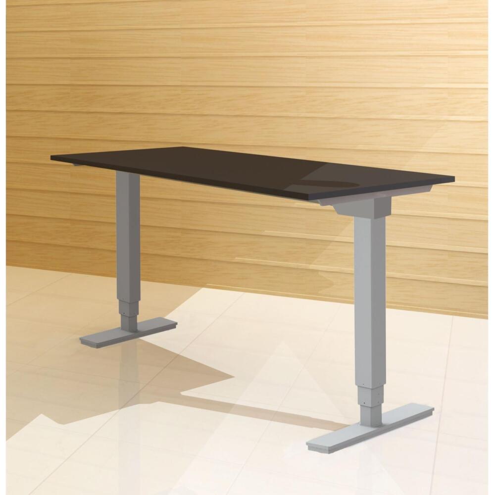 Universal komplett 1HA Sitz-Steh-Schreibtisch silber | Inkl. schwarzer Tischplatte: 120 x 80 cm