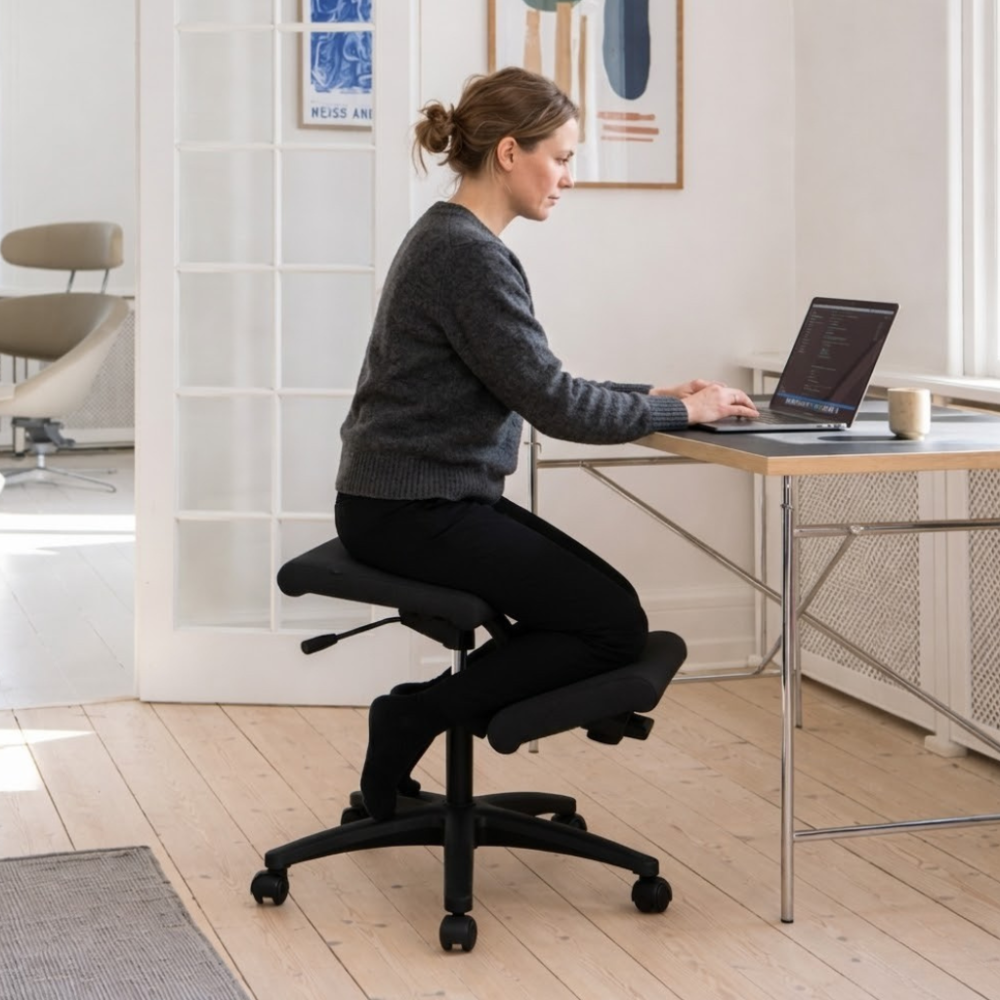 Variér Wing Balans Kniestoel met Wielen Zwart in gebruik