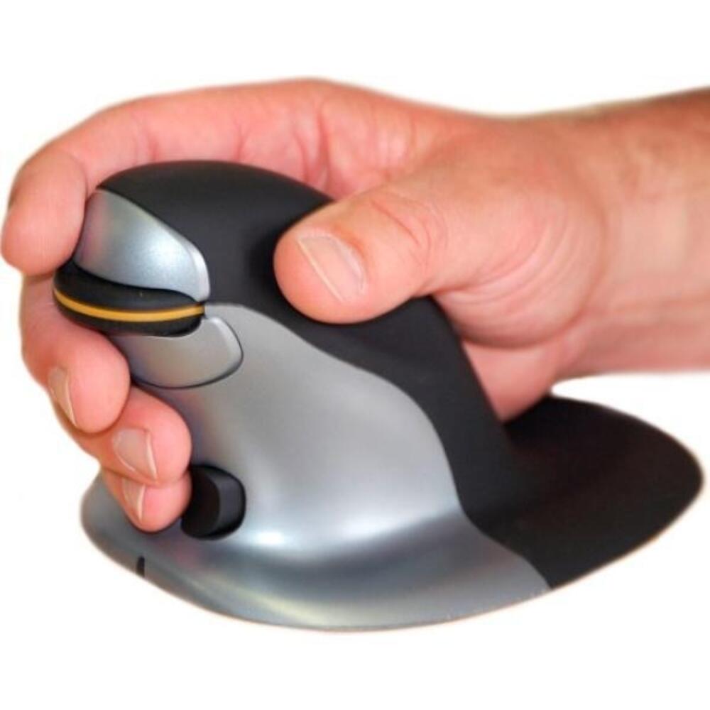Vertical mouse | Posturite | Penguin mouse | Large | Black | Silver | Wired | Right- and left-handed