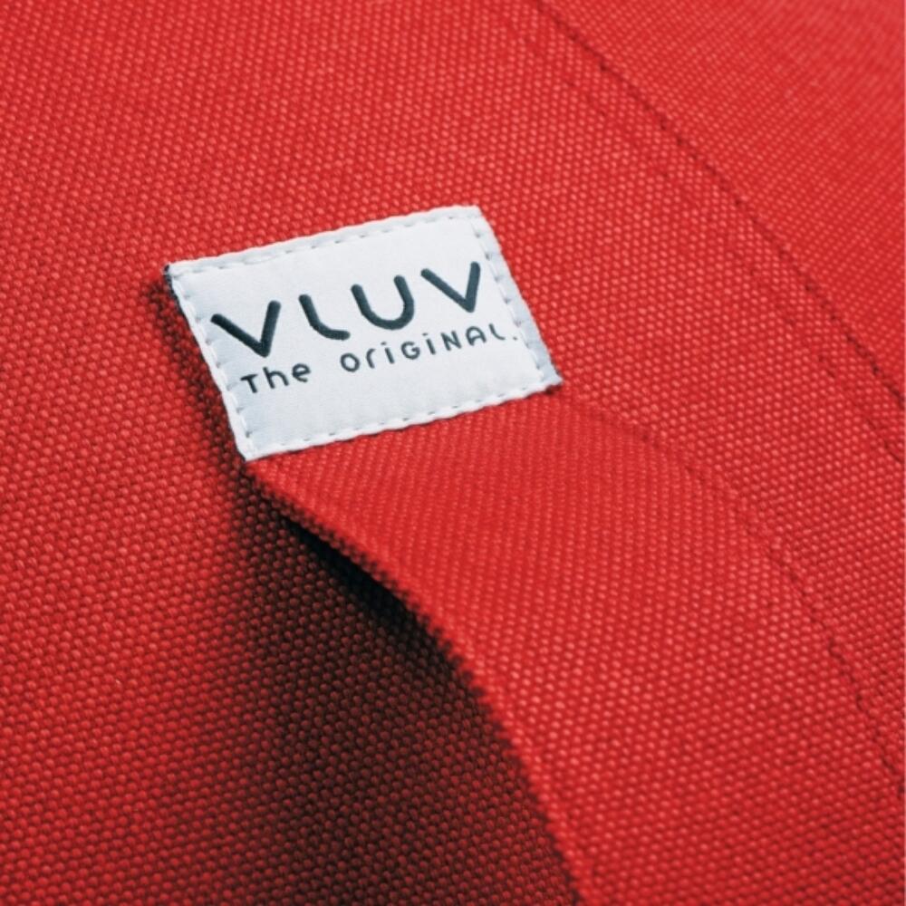 Vluv BOL LEIV Zitbal Ruby Red stof en label vluv