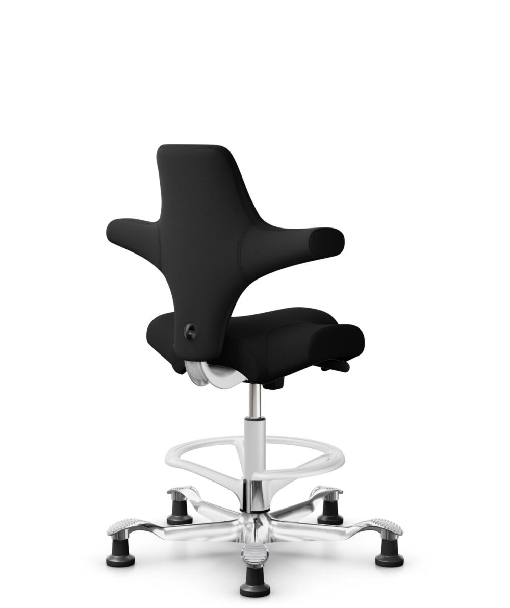 HÅG Capisco 8106 - Xtreme (Camira) - Gerecycled Polyester - EXR009 - Black - Framekleur - Wit - Gasveer - 265 mm (Zithoogte 53-79cm) - Vloercontact - Glijdoppen - Voetenring - Ja, in framekleur - Voetster - Ja, voetster in gepolijst aluminium - 3