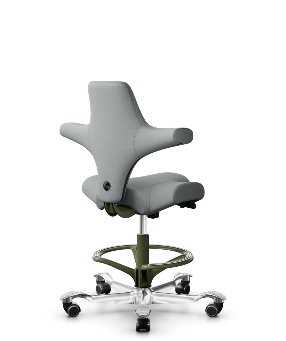 HÅG Capisco 8106 - Select (Gabriel) - Wol / Polyamide - SC60131 - Light ash grey - Framekleur - Moss Grey - Gasveer - 265 mm (Zithoogte 53-79cm) - Vloercontact - Harde wielen t.b.v. zachte vloeren - Voetenring - Ja, in framekleur - Voetster - Ja, voets... - 1