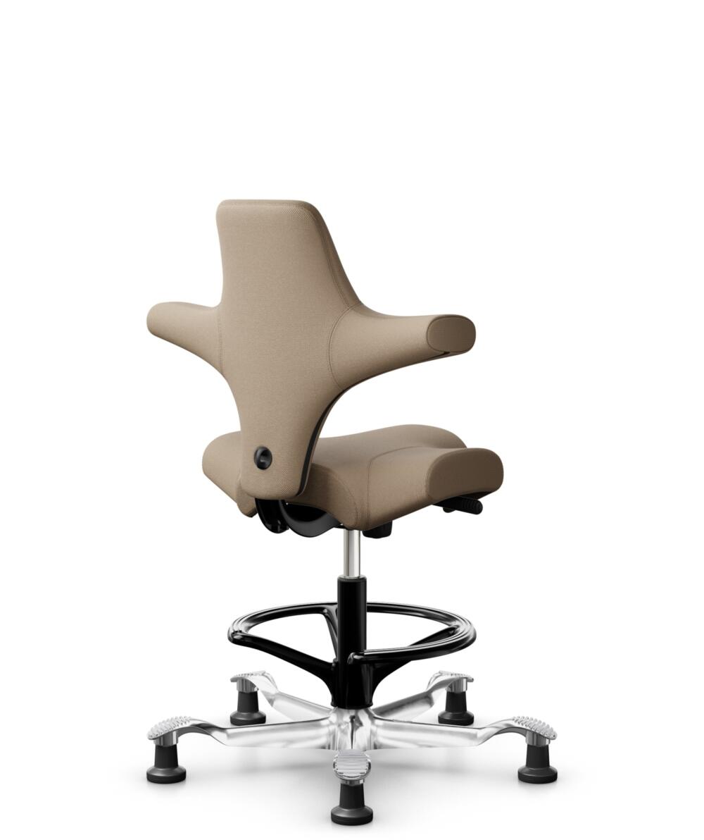 HÅG Capisco 8106 - Select (Gabriel) - Wol / Polyamide - SC61184 - Light brown - Framekleur - Zwart - Gasveer - 265 mm (Zithoogte 53-79cm) - Vloercontact - Glijdoppen - Voetenring - Ja, in framekleur - Voetster - Ja, voetster in gepolijst aluminium - 3