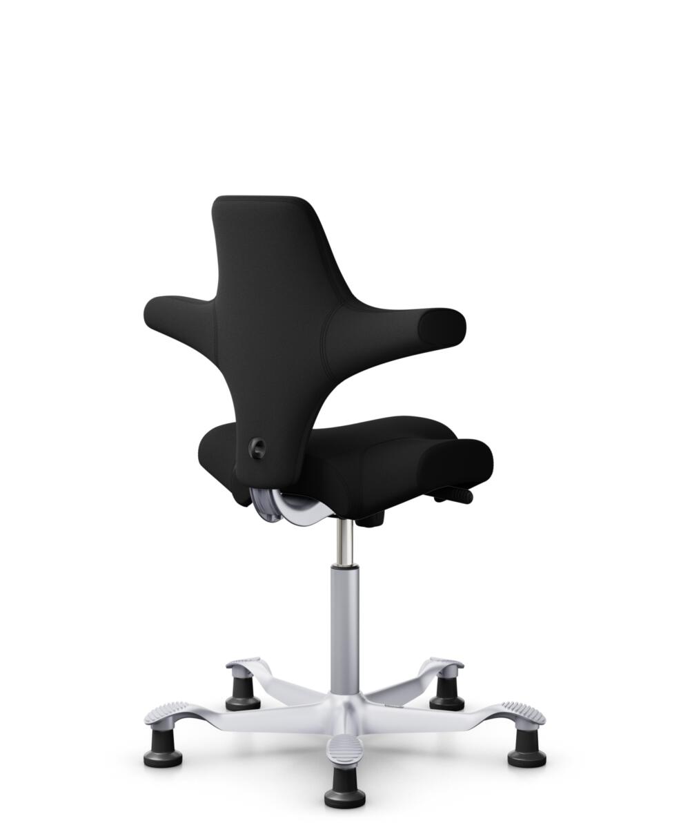 HÅG Capisco 8106 - Xtreme (Camira) - Gerecycled Polyester - EXR009 - Black - Framekleur - Zilver - Gasveer - 150 mm (Zithoogte 40-55cm) - Vloercontact - Glijdoppen - Voetenring - Nee, geen voetenring - Voetster - Nee, voetster in framekleur - 3