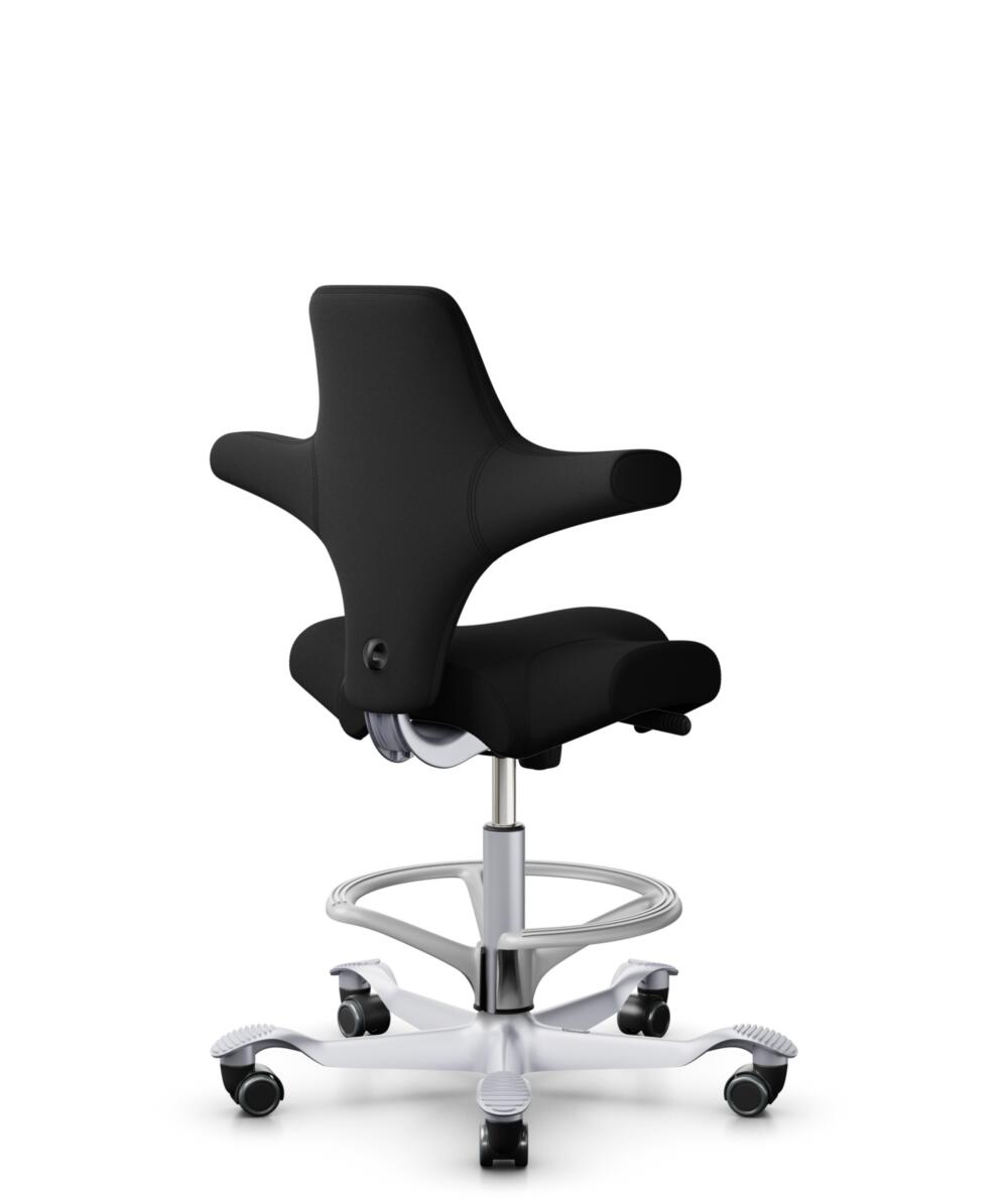 HÅG Capisco 8106 - Xtreme (Camira) - Gerecycled Polyester - EXR009 - Black - Framekleur - Zilver - Gasveer - 200 mm (Zithoogte 46-64cm) - Vloercontact - Harde wielen t.b.v. zachte vloeren - Voetenring - Ja, in framekleur - Voetster - Nee, voetster in f... - 3