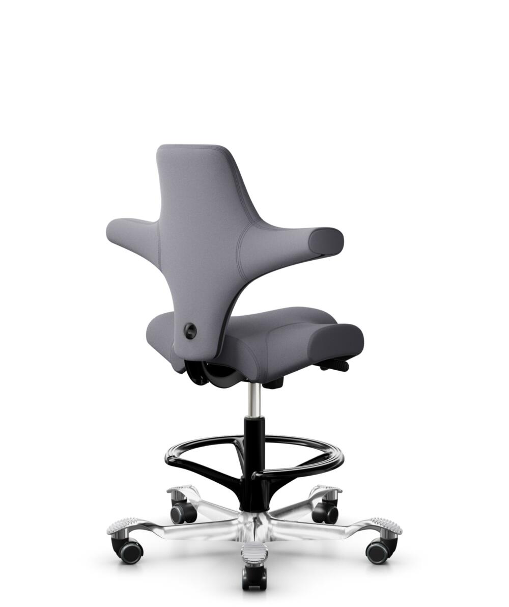 HÅG Capisco 8106 - Xtreme (Camira) - Gerecycled Polyester - EXR081 - Grey - Framekleur - Zwart - Gasveer - 200 mm (Zithoogte 46-64cm) - Vloercontact - Harde wielen t.b.v. zachte vloeren - Voetenring - Ja, in framekleur - Voetster - Ja, voetster in gepo... - 3