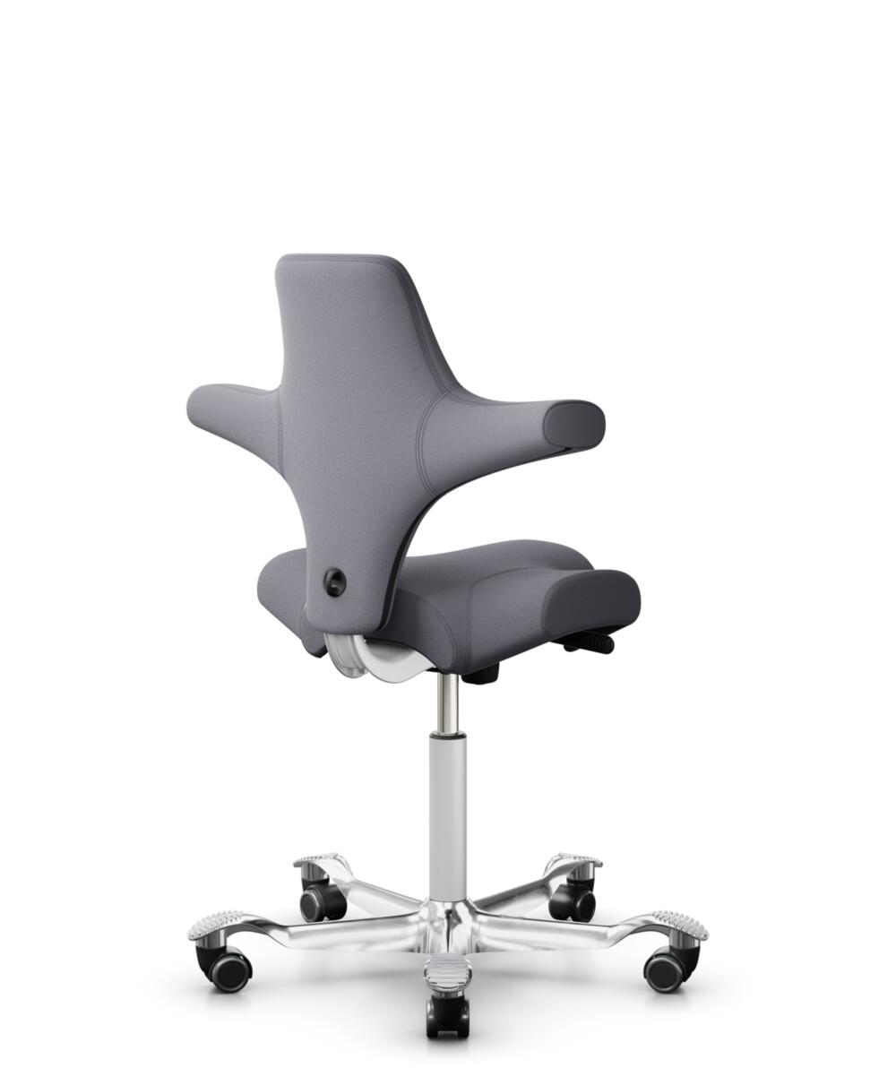 HÅG Capisco 8106 - Xtreme (Camira) - Gerecycled Polyester - EXR081 - Grey - Framekleur - Wit - Gasveer - 150 mm (Zithoogte 40-55cm) - Vloercontact - Harde wielen t.b.v. zachte vloeren - Voetenring - Nee, geen voetenring - Voetster - Ja, voetster in gep... - 3