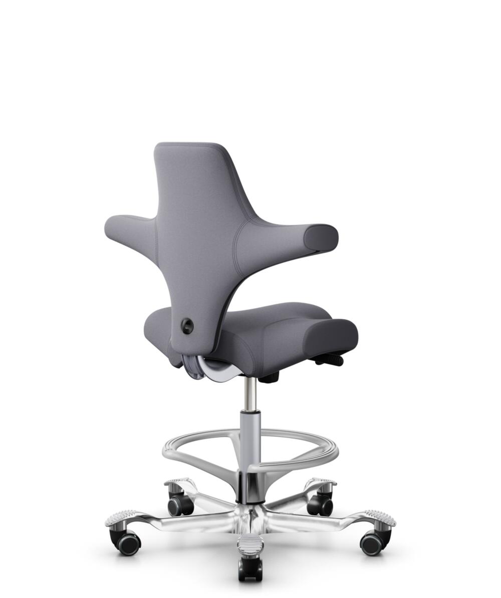 HÅG Capisco 8106 - Xtreme (Camira) - Gerecycled Polyester - EXR081 - Grey - Framekleur - Zilver - Gasveer - 265 mm (Zithoogte 53-79cm) - Vloercontact - Zachte wielen t.b.v. harde vloeren - Voetenring - Ja, in framekleur - Voetster - Ja, voetster in gep... - 3