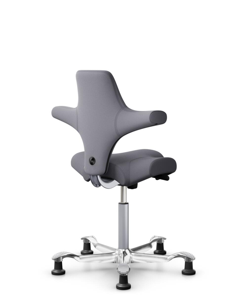 HÅG Capisco 8106 - Xtreme (Camira) - Gerecycled Polyester - EXR081 - Grey - Framekleur - Zilver - Gasveer - 265 mm (Zithoogte 53-79cm) - Vloercontact - Glijdoppen - Voetenring - Nee, geen voetenring - Voetster - Ja, voetster in gepolijst aluminium - 3