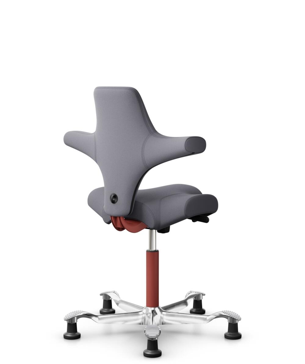 HÅG Capisco 8106 - Xtreme (Camira) - Gerecycled Polyester - EXR081 - Grey - Framekleur - Blush Rose - Gasveer - 265 mm (Zithoogte 53-79cm) - Vloercontact - Glijdoppen - Voetenring - Nee, geen voetenring - Voetster - Ja, voetster in gepolijst aluminium - 3