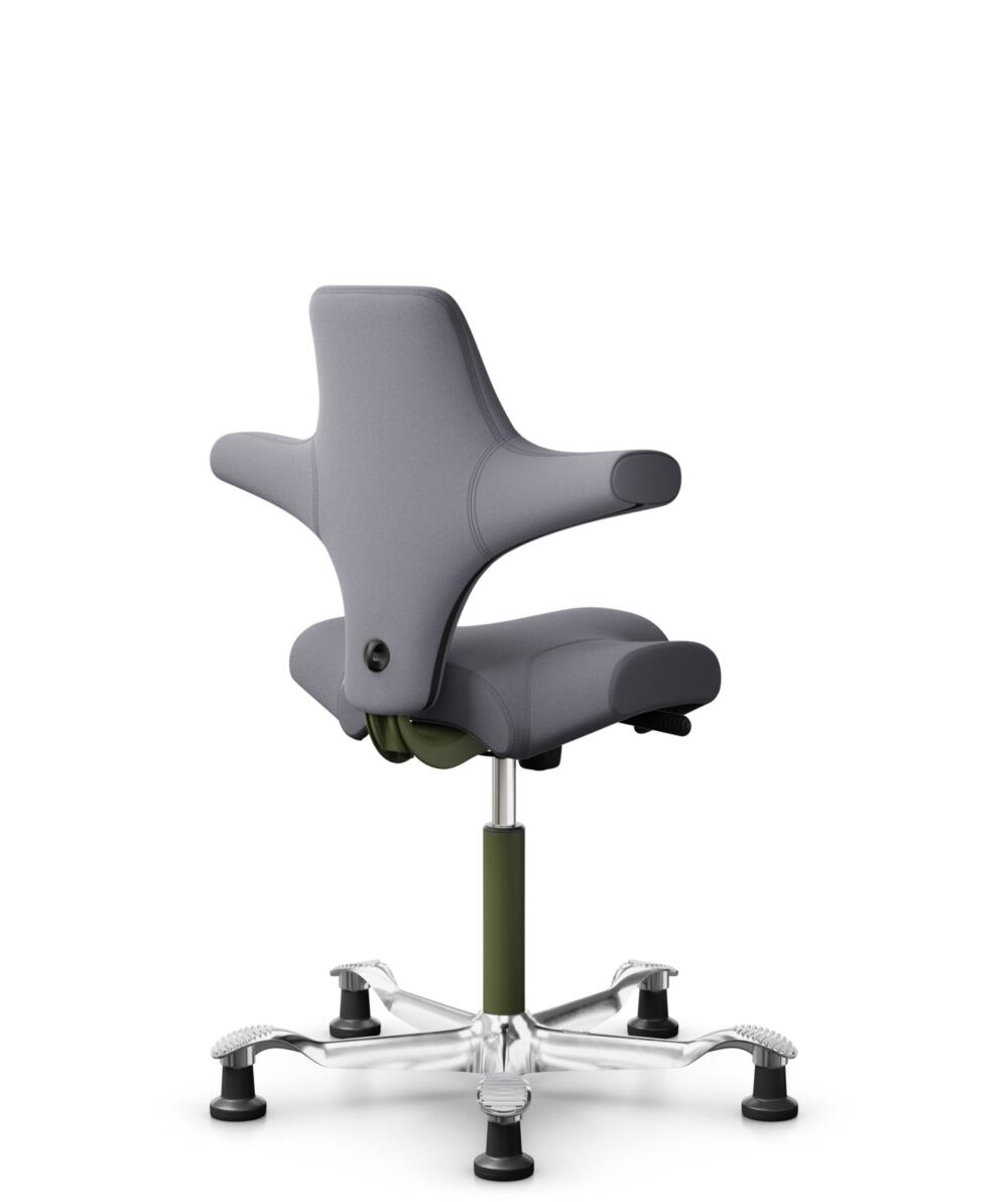 HÅG Capisco 8106 - Xtreme (Camira) - Gerecycled Polyester - EXR081 - Grey - Framekleur - Moss Grey - Gasveer - 150 mm (Zithoogte 40-55cm) - Vloercontact - Glijdoppen - Voetenring - Nee, geen voetenring - Voetster - Ja, voetster in gepolijst aluminium - 3