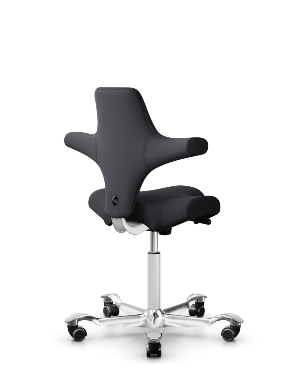 HÅG Capisco 8106 - Xtreme (Camira) - Gerecycled Polyester - EXR145 - Charcoal - Framekleur - Wit - Gasveer - 150 mm (Zithoogte 40-55cm) - Vloercontact - Zachte wielen t.b.v. harde vloeren - Voetenring - Nee, geen voetenring - Voetster - Ja, voetster in... - 3