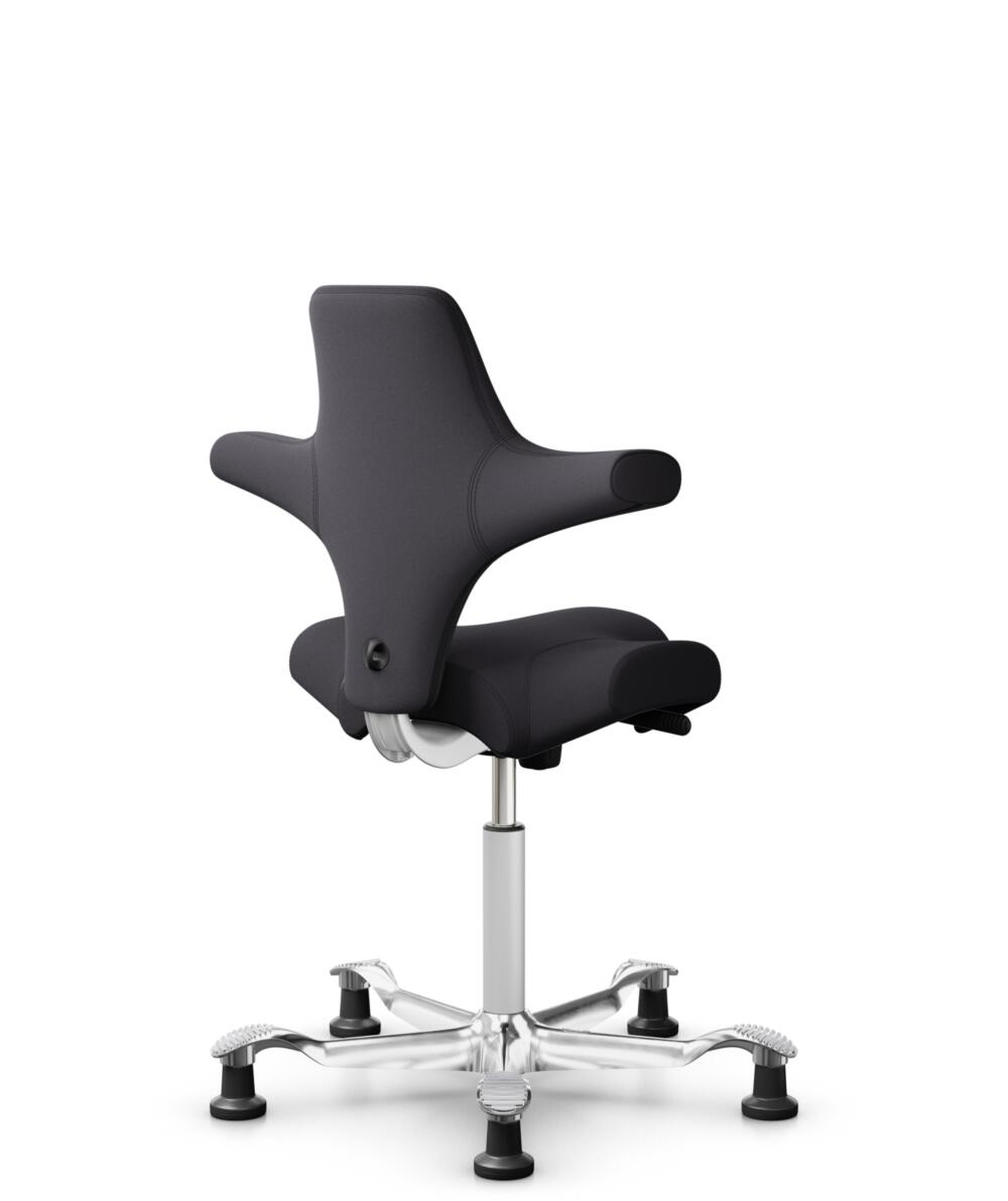 HÅG Capisco 8106 - Xtreme (Camira) - Gerecycled Polyester - EXR145 - Charcoal - Framekleur - Wit - Gasveer - 200 mm (Zithoogte 46-64cm) - Vloercontact - Glijdoppen - Voetenring - Nee, geen voetenring - Voetster - Ja, voetster in gepolijst aluminium - 3