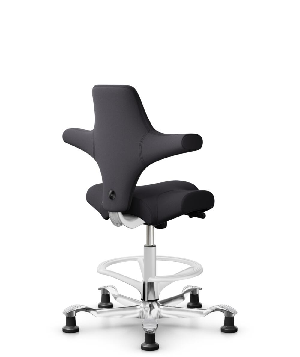 HÅG Capisco 8106 - Xtreme (Camira) - Gerecycled Polyester - EXR145 - Charcoal - Framekleur - Wit - Gasveer - 200 mm (Zithoogte 46-64cm) - Vloercontact - Glijdoppen - Voetenring - Ja, in framekleur - Voetster - Ja, voetster in gepolijst aluminium - 3