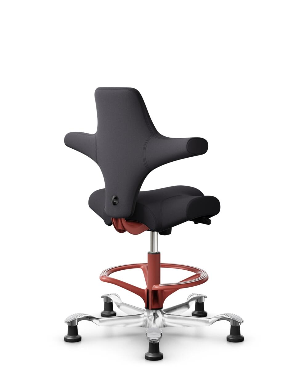 HÅG Capisco 8106 - Xtreme (Camira) - Gerecycled Polyester - EXR145 - Charcoal - Framekleur - Blush Rose - Gasveer - 265 mm (Zithoogte 53-79cm) - Vloercontact - Glijdoppen - Voetenring - Ja, in framekleur - Voetster - Ja, voetster in gepolijst aluminium - 3