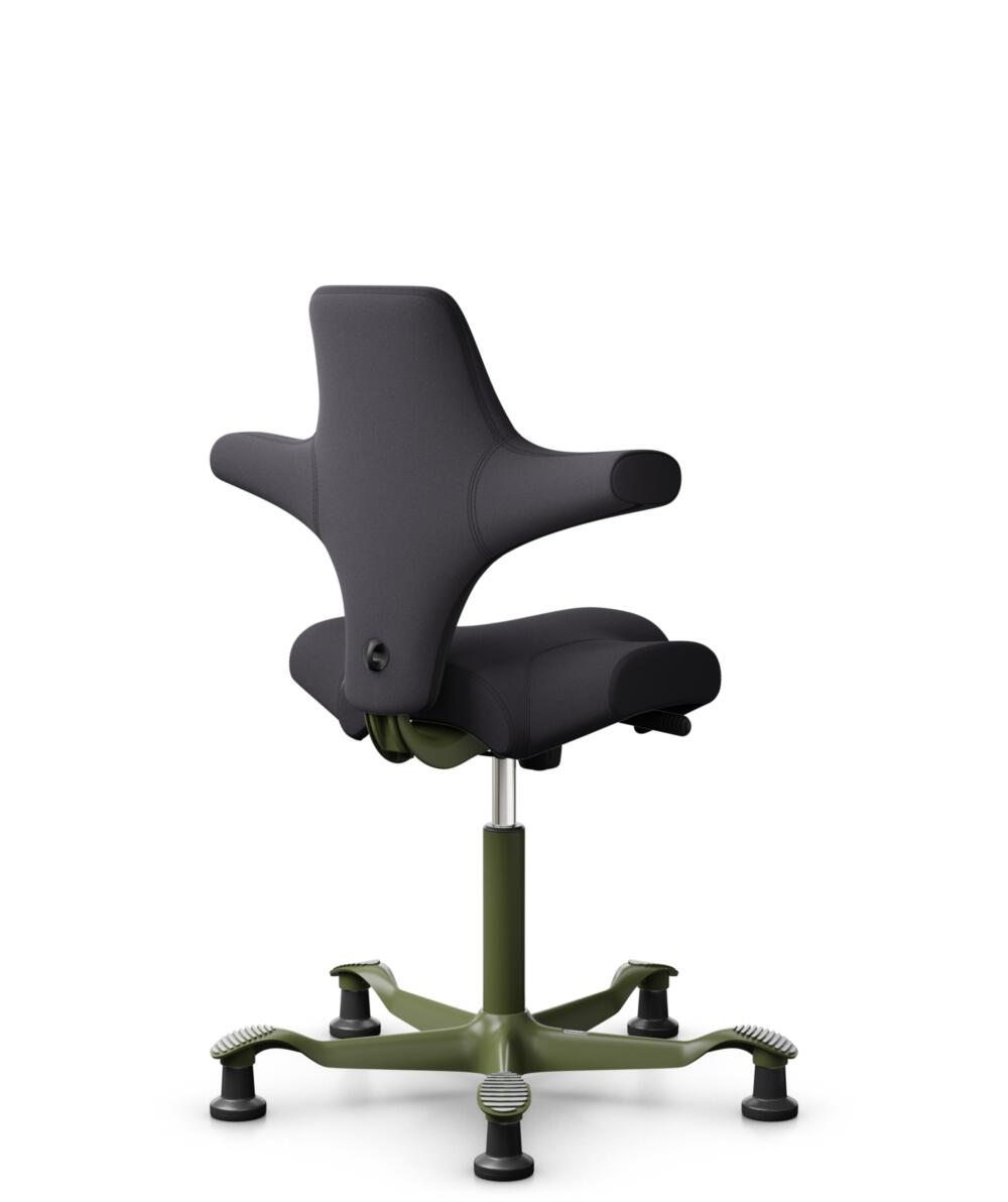 HÅG Capisco 8106 - Xtreme (Camira) - Gerecycled Polyester - EXR145 - Charcoal - Framekleur - Moss Grey - Gasveer - 265 mm (Zithoogte 53-79cm) - Vloercontact - Glijdoppen - Voetenring - Nee, geen voetenring - Voetster - Nee, voetster in framekleur - 3
