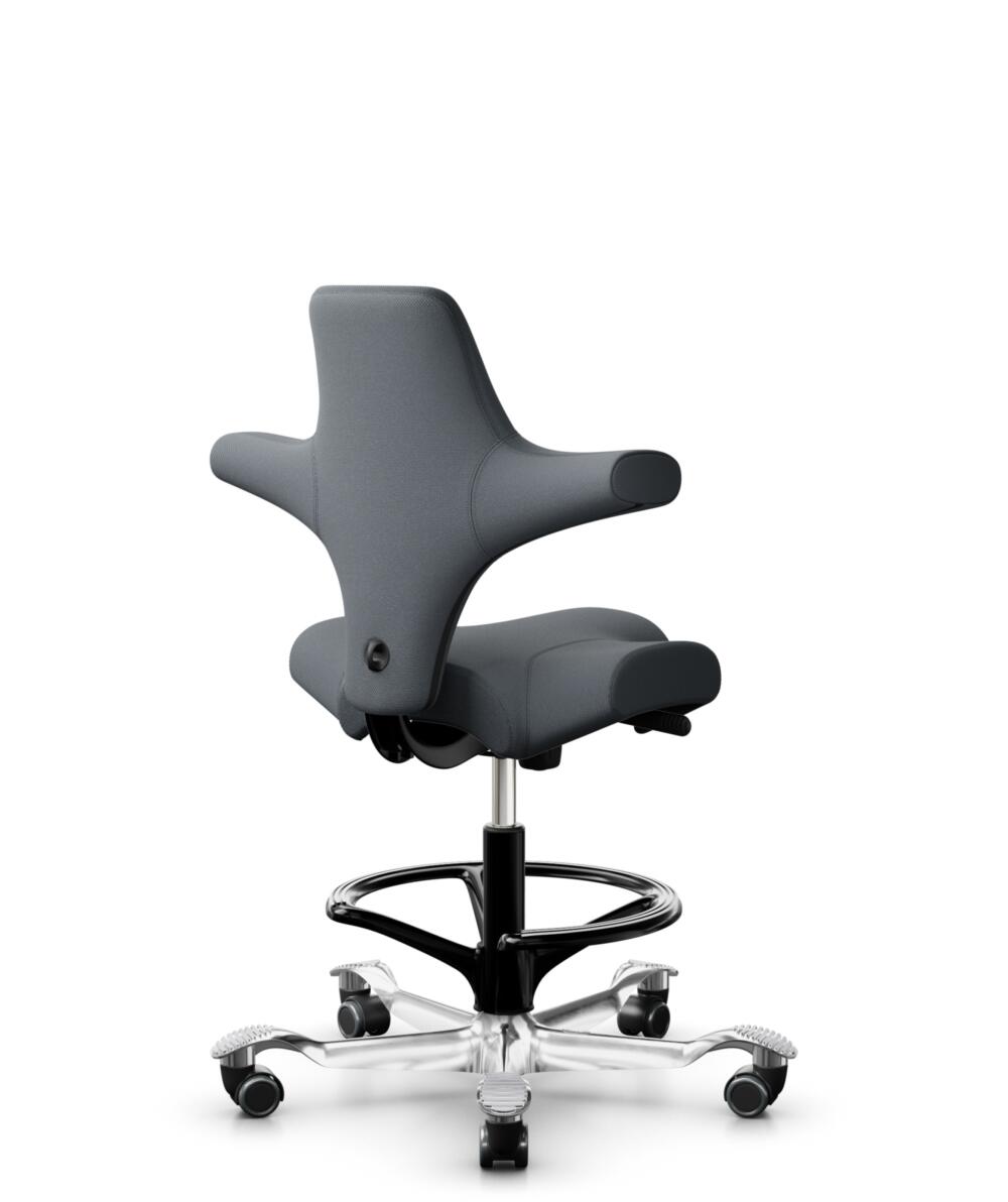 HÅG Capisco 8106 - Select (Gabriel) - Wol / Polyamide - SC60003 - Grey - Framekleur - Zwart - Gasveer - 265 mm (Zithoogte 53-79cm) - Vloercontact - Harde wielen t.b.v. zachte vloeren - Voetenring - Ja, in framekleur - Voetster - Ja, voetster in gepolij... - 3
