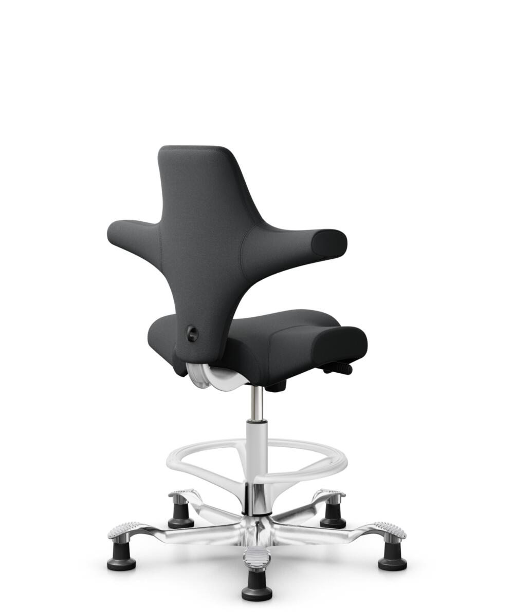 HÅG Capisco 8106 - Select (Gabriel) - Wol / Polyamide - SC60051 - Charcoal - Framekleur - Wit - Gasveer - 265 mm (Zithoogte 53-79cm) - Vloercontact - Glijdoppen - Voetenring - Ja, in framekleur - Voetster - Ja, voetster in gepolijst aluminium - 3