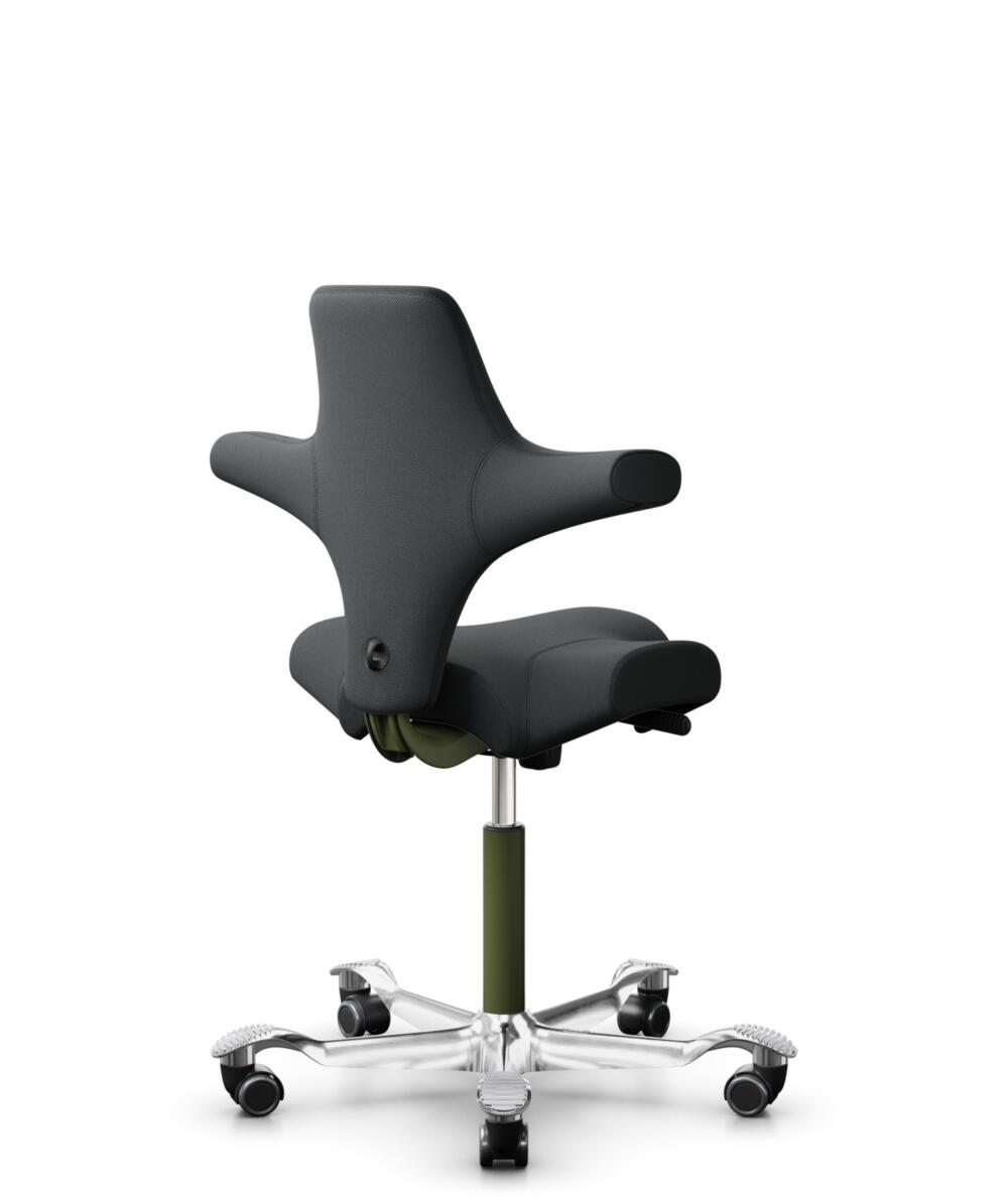 HÅG Capisco 8106 - Select (Gabriel) - Wol / Polyamide - SC60051 - Charcoal - Framekleur - Moss Grey - Gasveer - 150 mm (Zithoogte 40-55cm) - Vloercontact - Zachte wielen t.b.v. harde vloeren - Voetenring - Nee, geen voetenring - Voetster - Ja, voetster... - 3