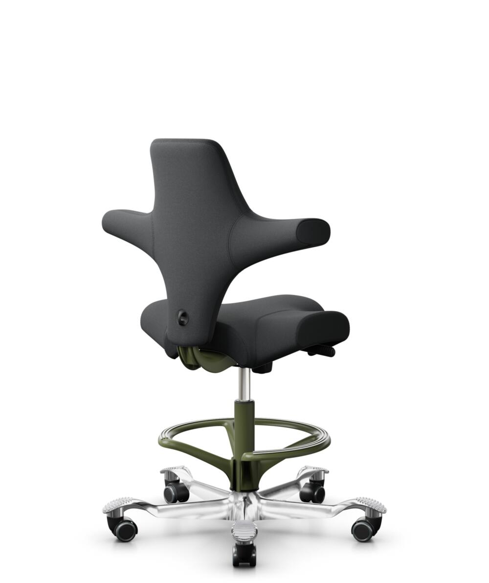 HÅG Capisco 8106 - Select (Gabriel) - Wol / Polyamide - SC60051 - Charcoal - Framekleur - Moss Grey - Gasveer - 265 mm (Zithoogte 53-79cm) - Vloercontact - Harde wielen t.b.v. zachte vloeren - Voetenring - Ja, in framekleur - Voetster - Ja, voetster in... - 3