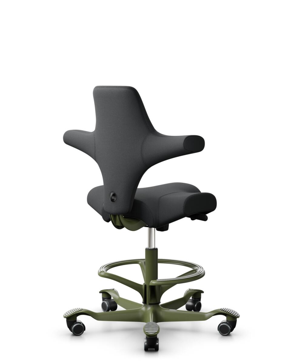 HÅG Capisco 8106 - Select (Gabriel) - Wol / Polyamide - SC60051 - Charcoal - Framekleur - Moss Grey - Gasveer - 265 mm (Zithoogte 53-79cm) - Vloercontact - Zachte wielen t.b.v. harde vloeren - Voetenring - Ja, in framekleur - Voetster - Nee, voetster i... - 3