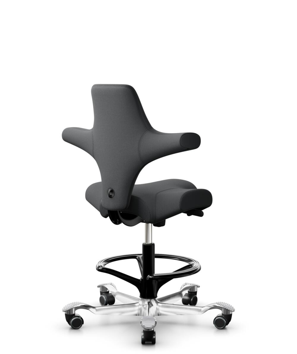 HÅG Capisco 8106 - Select (Gabriel) - Wol / Polyamide - SC60134 - Dark Grey - Framekleur - Zwart - Gasveer - 200 mm (Zithoogte 46-64cm) - Vloercontact - Zachte wielen t.b.v. harde vloeren - Voetenring - Ja, in framekleur - Voetster - Ja, voetster in ge... - 3