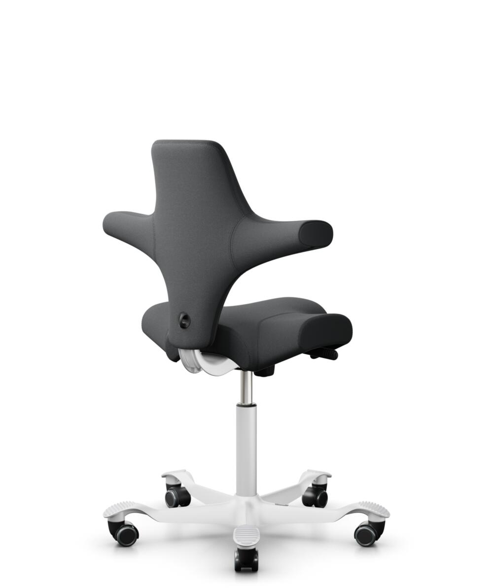 HÅG Capisco 8106 - Select (Gabriel) - Wol / Polyamide - SC60134 - Dark Grey - Framekleur - Wit - Gasveer - 265 mm (Zithoogte 53-79cm) - Vloercontact - Harde wielen t.b.v. zachte vloeren - Voetenring - Nee, geen voetenring - Voetster - Nee, voetster in ... - 3