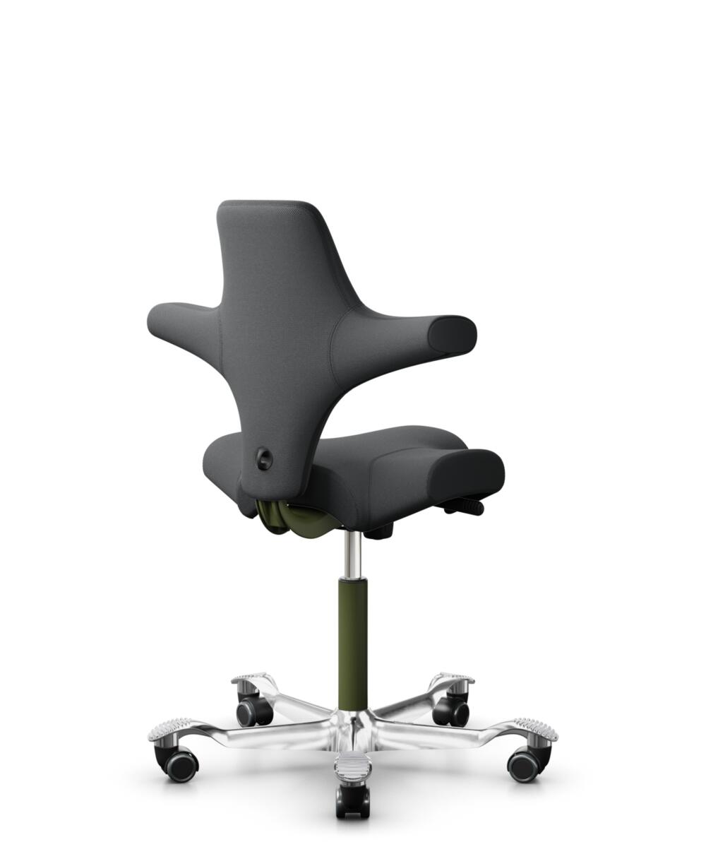HÅG Capisco 8106 - Select (Gabriel) - Wol / Polyamide - SC60134 - Dark Grey - Framekleur - Moss Grey - Gasveer - 265 mm (Zithoogte 53-79cm) - Vloercontact - Harde wielen t.b.v. zachte vloeren - Voetenring - Nee, geen voetenring - Voetster - Ja, voetste... - 3
