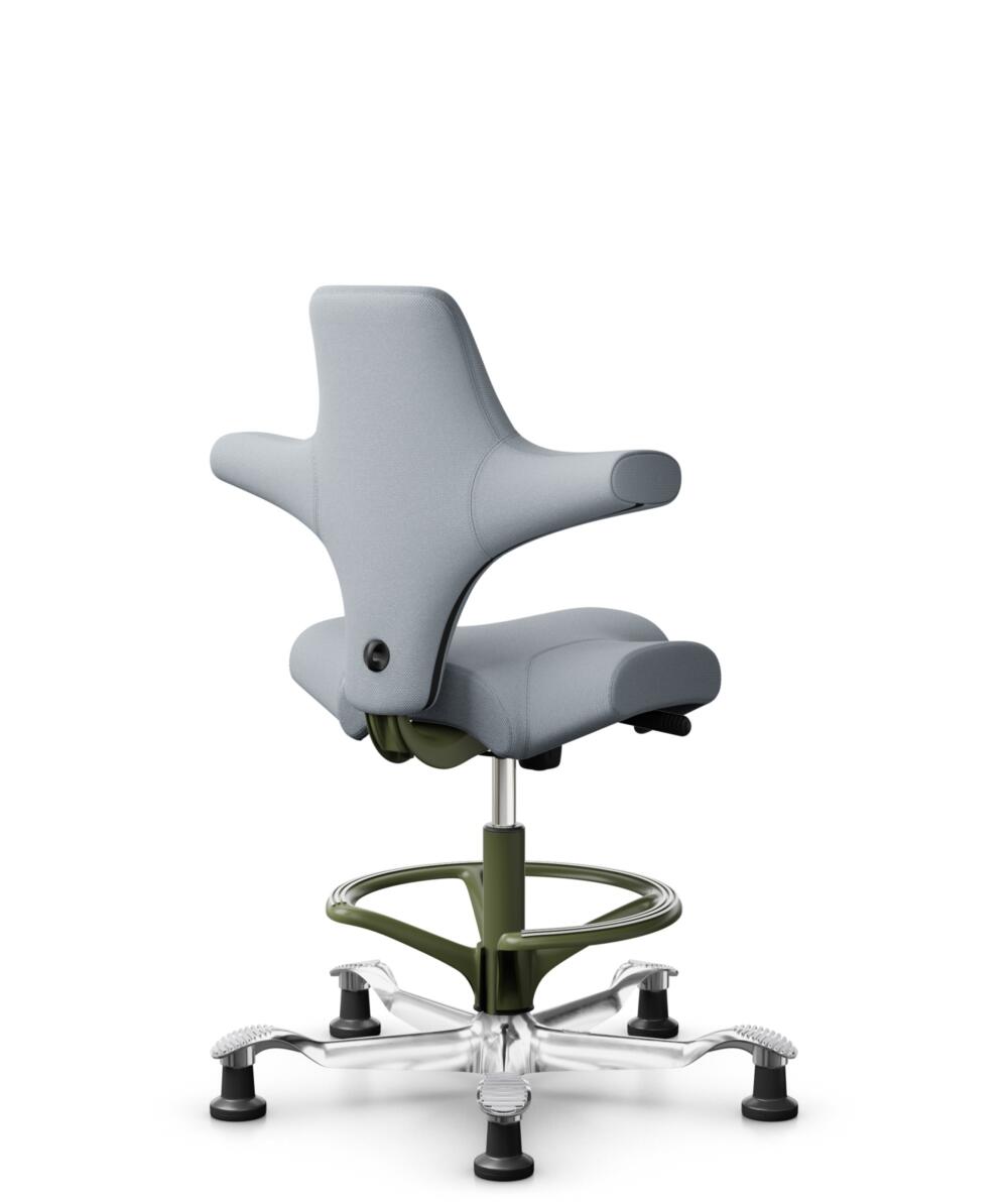 HÅG Capisco 8106 - Select (Gabriel) - Wol / Polyamide - SC60139 - Light grey - Framekleur - Wit - Gasveer - 265 mm (Zithoogte 53-79cm) - Vloercontact - Glijdoppen - Voetenring - Ja, in framekleur - Voetster - Ja, voetster in gepolijst aluminium - 3