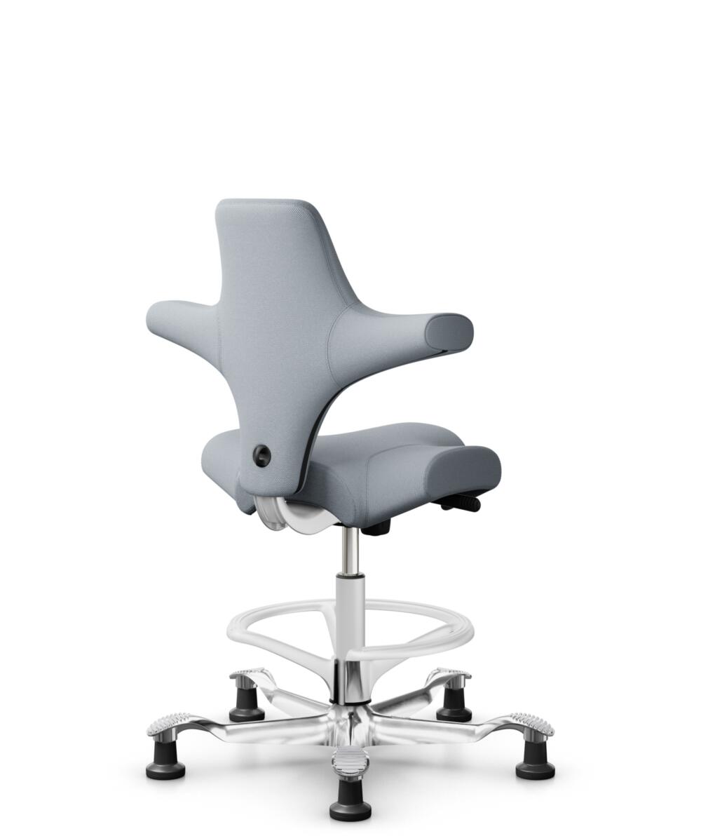 HÅG Capisco 8106 - Select (Gabriel) - Wol / Polyamide - SC60139 - Light grey - Framekleur - Zilver - Gasveer - 265 mm (Zithoogte 53-79cm) - Vloercontact - Glijdoppen - Voetenring - Ja, in framekleur - Voetster - Ja, voetster in gepolijst aluminium - 3